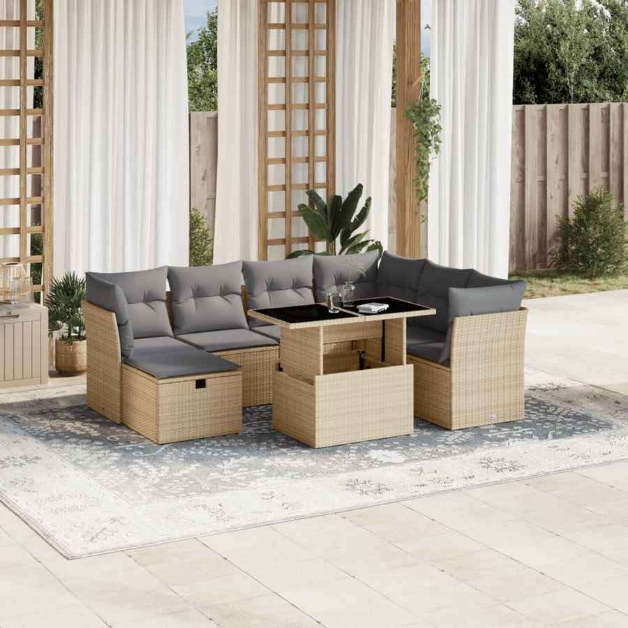 8-delige Loungeset met kussens poly rattan beige