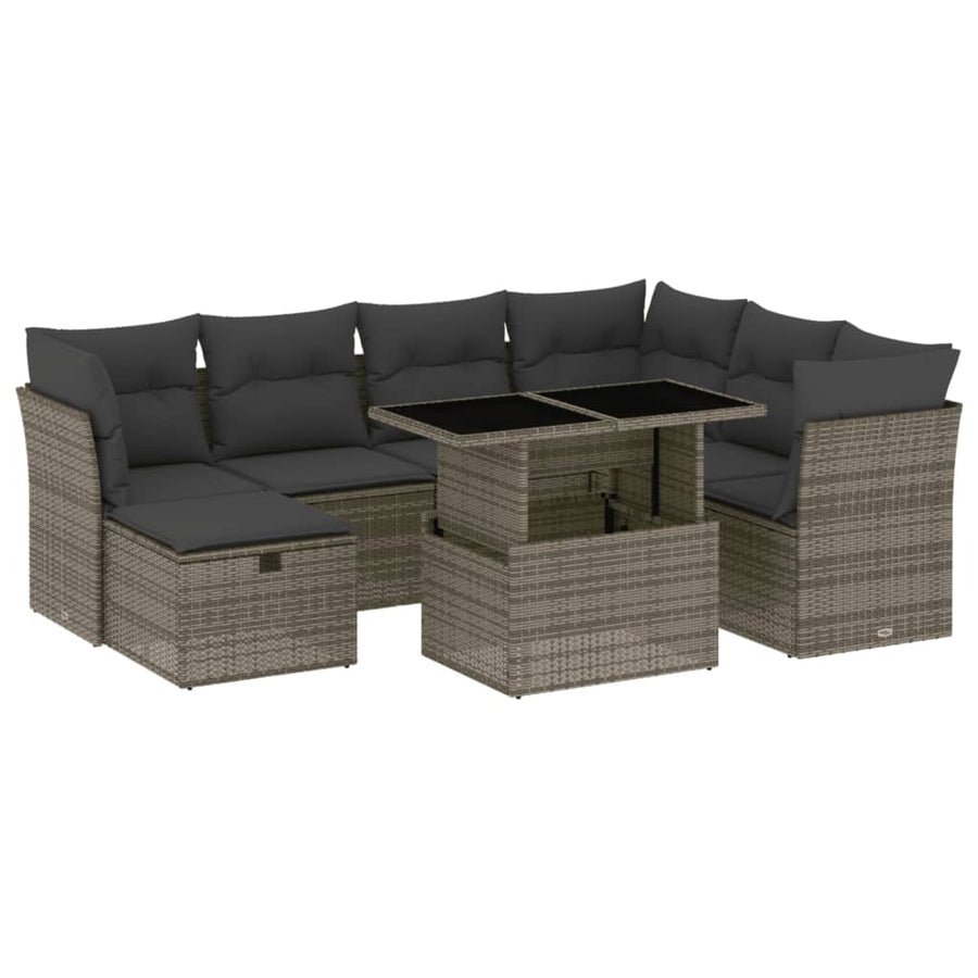 8-delige Loungeset met kussens poly rattan grijs