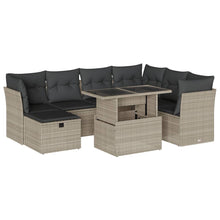 8-delige Loungeset met kussens poly rattan lichtgrijs