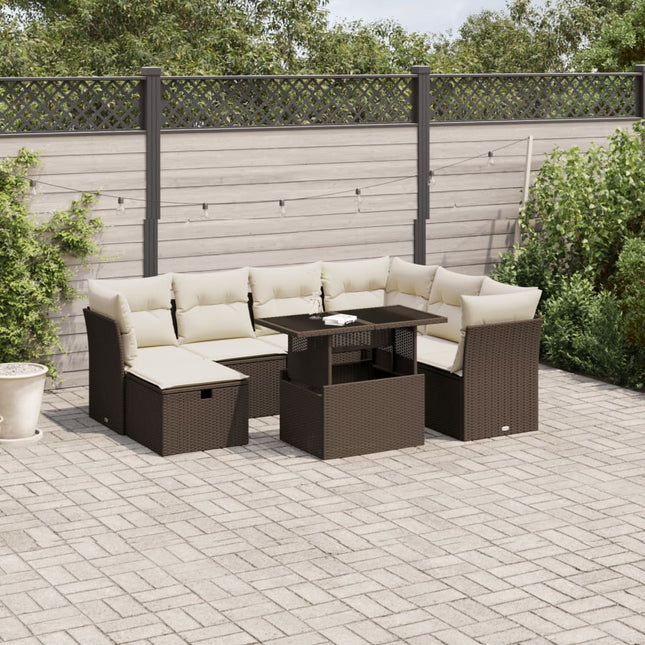 8-delige Loungeset met kussens poly rattan bruin