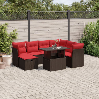8-delige tuinbankset met kussens, bruin polyrotan