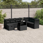 9-delige Loungeset met kussens poly rattan zwart