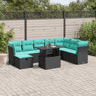 9-piece garden sofa set with cushions in black poly rattan