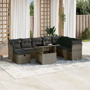 9-piece Loungeset with cushions poly rattan grey