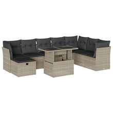 9-delige Loungeset met kussens poly rattan lichtgrijs