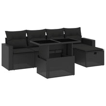 6-delige Loungeset met kussens poly rattan zwart