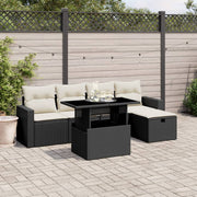 6-piece Lounge Set with Cushions Poly Rattan Black