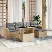 6-piece Lounge Set with cushions poly rattan beige