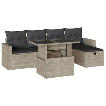 6-delige Loungeset met kussens poly rattan lichtgrijs