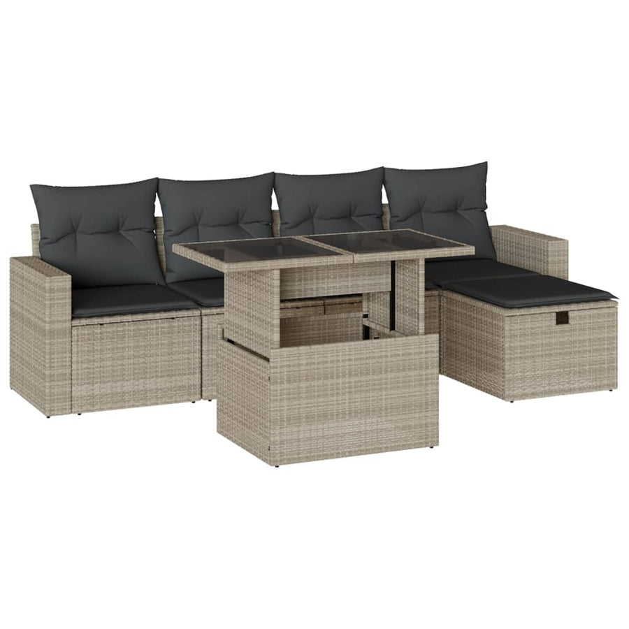 6-delige Loungeset met kussens poly rattan lichtgrijs
