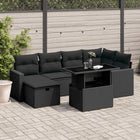 7-delige Loungeset met kussens poly rattan zwart