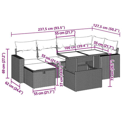 7-delige Loungeset met kussens poly rattan beige