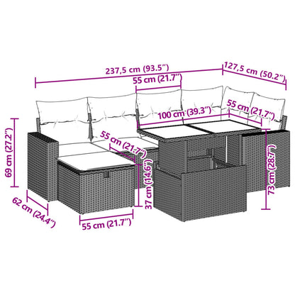 7-delige Loungeset met kussens poly rattan grijs