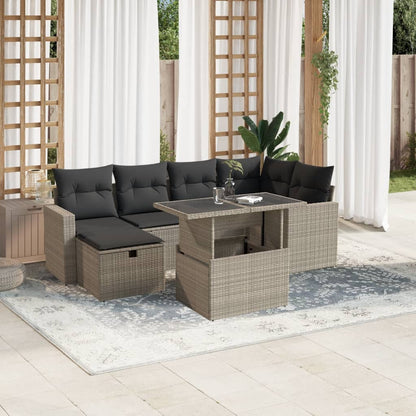 7-delige Loungeset met kussens poly rattan lichtgrijs
