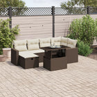 7-delige Loungeset met kussens poly rattan bruin