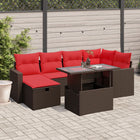 7-Piece Garden Bench Set with Cushions, Brown Poly Rattan