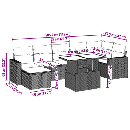 8-delige Loungeset met kussens poly rattan zwart