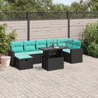 8-piece garden lounge set with cushions, black poly rattan