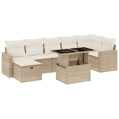 8-delige Loungeset met kussens poly rattan beige