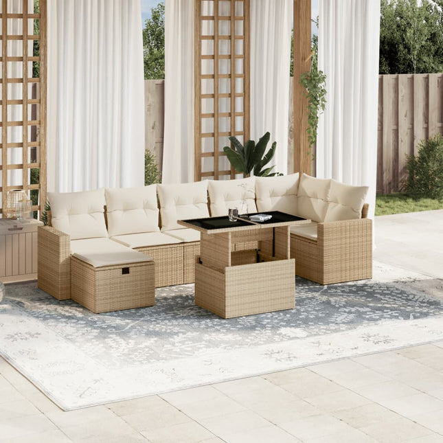 8-delige Loungeset met kussens poly rattan beige