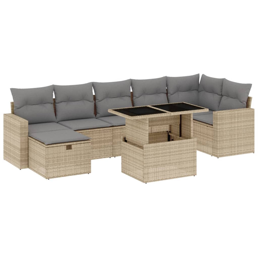 8-delige Loungeset met kussens poly rattan beige