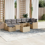 8-piece Lounge Set with Cushions Poly Rattan Beige