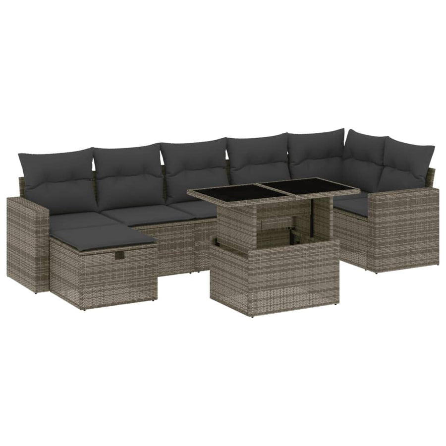 8-delige Loungeset met kussens poly rattan grijs