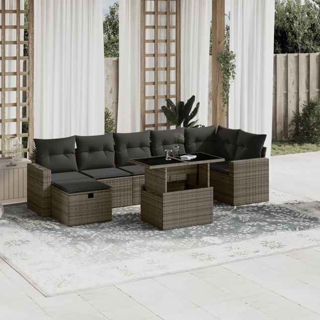 8-delige Loungeset met kussens poly rattan grijs