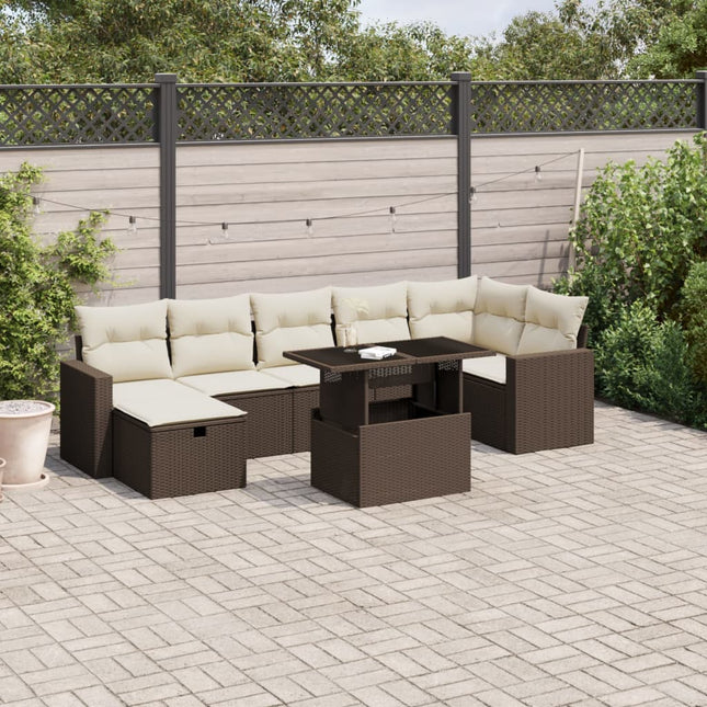 8-delige Loungeset met kussens poly rattan bruin