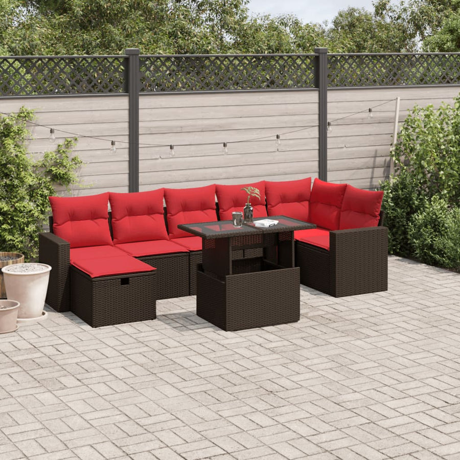 8-delige tuinbankset met kussens, bruin polyrotan