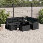 8-delige Loungeset met kussens poly rattan zwart