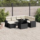 8-delige Loungeset met kussens poly rattan zwart