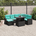8-piece garden lounge set with cushions, black poly rattan