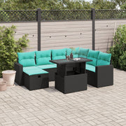 8-piece garden lounge set with cushions, black poly rattan