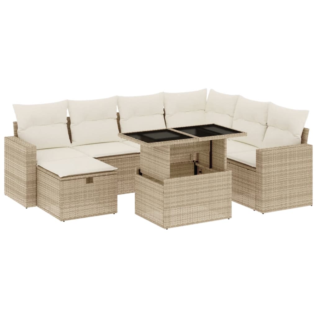 8-delige Loungeset met kussens poly rattan beige