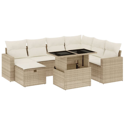 8-delige Loungeset met kussens poly rattan beige