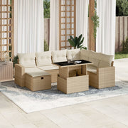 8-piece Lounge Set with Cushions Poly Rattan Beige