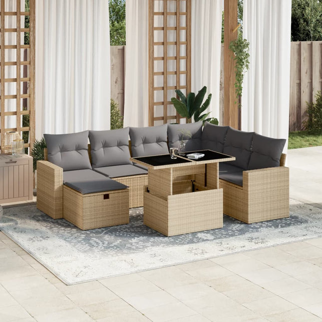 8-delige Loungeset met kussens poly rattan beige