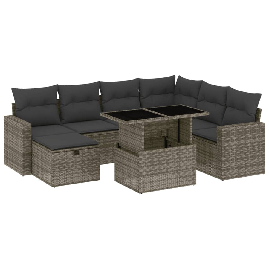 8-delige Loungeset met kussens poly rattan grijs
