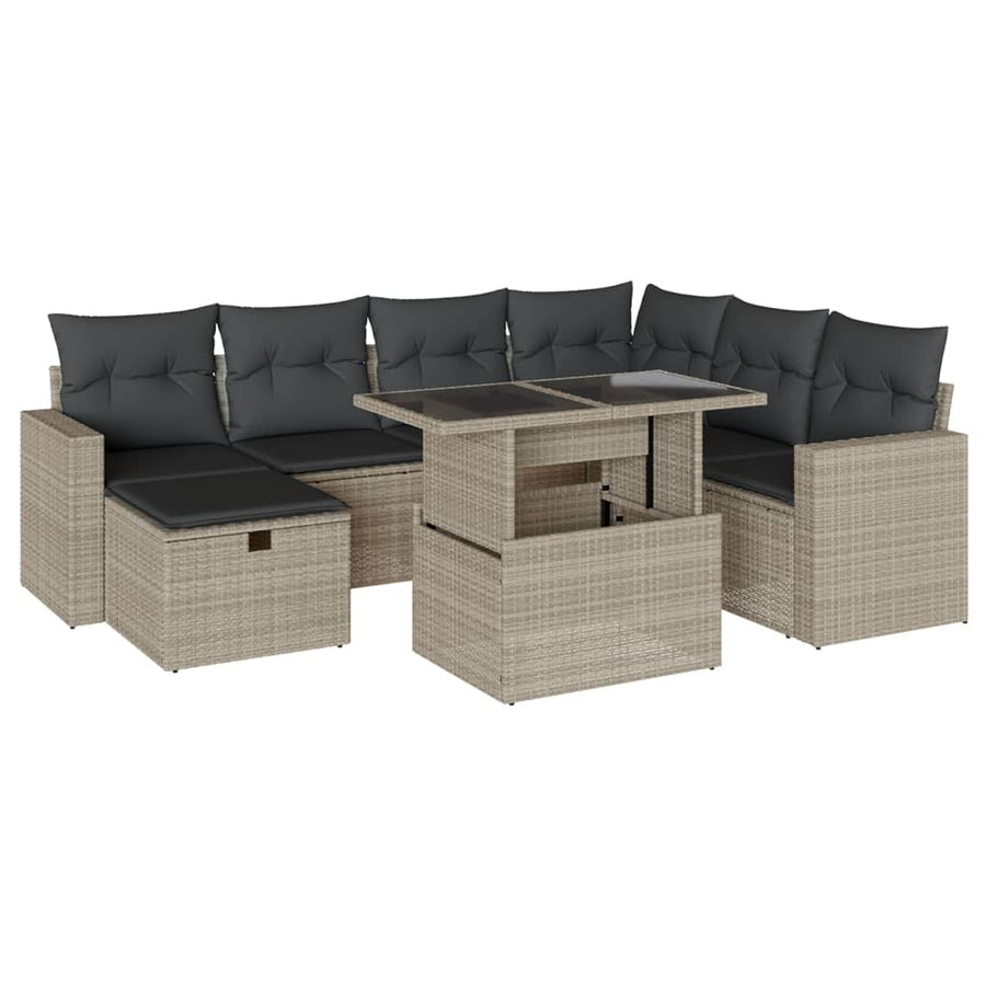 8-delige Loungeset met kussens poly rattan lichtgrijs