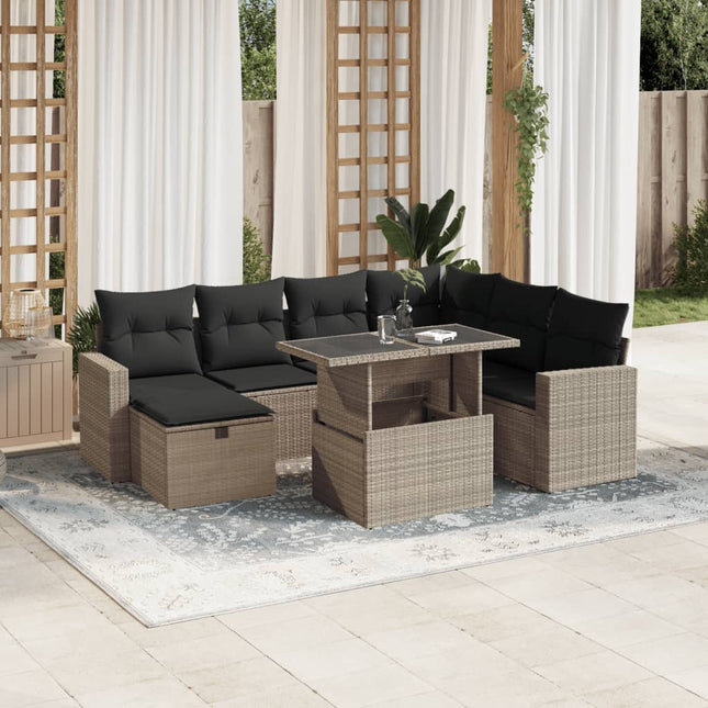 8-delige Loungeset met kussens poly rattan lichtgrijs