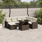 8-delige Loungeset met kussens poly rattan bruin