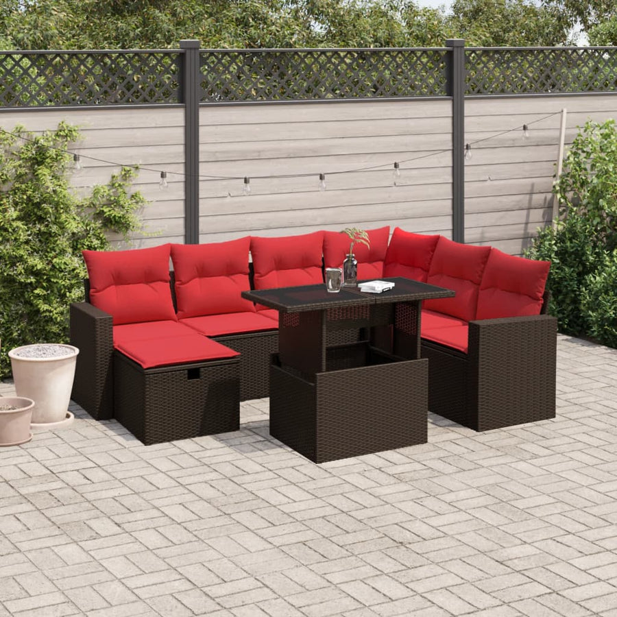 8-delige tuinbankset met kussens, bruin polyrotan