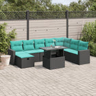 9-piece garden sofa set with cushions in black poly rattan