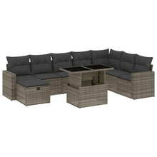 9-delige Loungeset met kussens poly rattan grijs