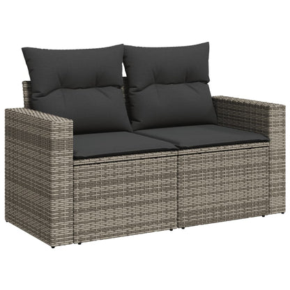 9-delige Loungeset met kussens poly rattan grijs