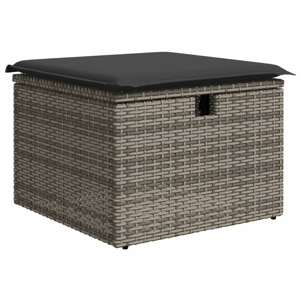9-delige Loungeset met kussens poly rattan grijs