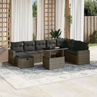 9-delige Loungeset met kussens poly rattan grijs