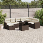 9-delige Loungeset met kussens poly rattan bruin