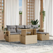 Loungeset 6-delig poly rattan beige